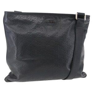 Authentic GUCCI GG Canvas Guccissima Shoulder Bag Leather Black Gold 201446